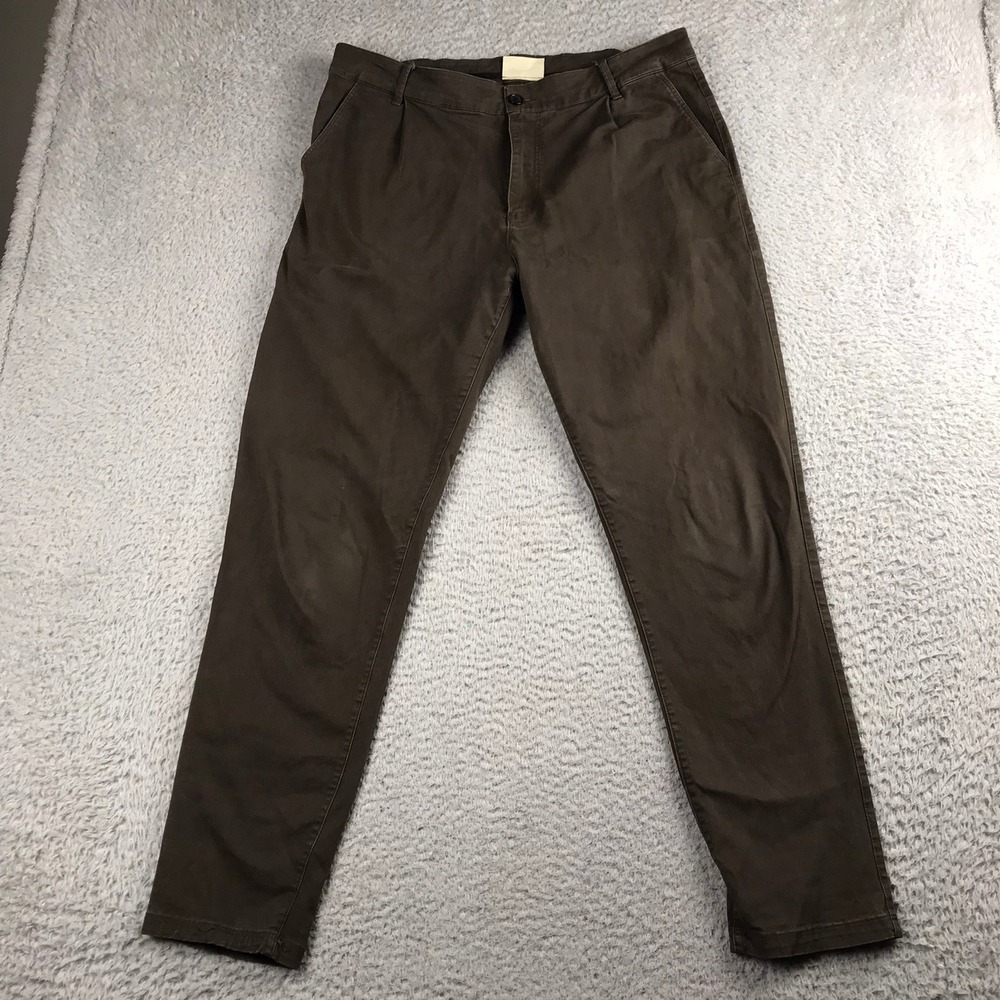 YoungLA 625 Pleated Tapered Chino Pants Men 34 (34x28) Olive Slim Fit Stretch